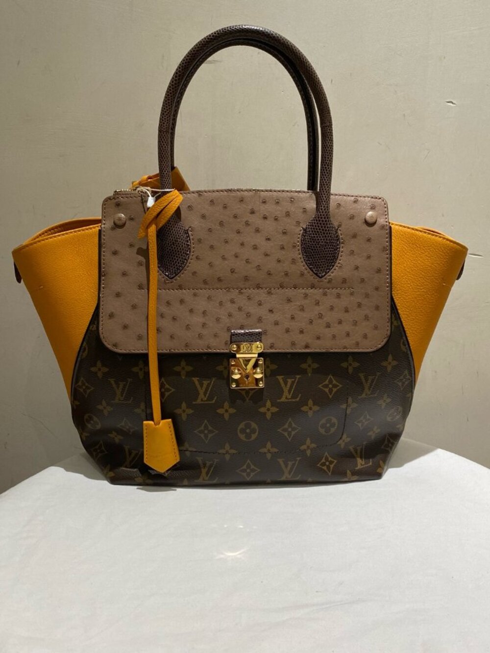 Louis Vuitton Monogram Canvas & Ostrich Leather Trapeze Handbag
